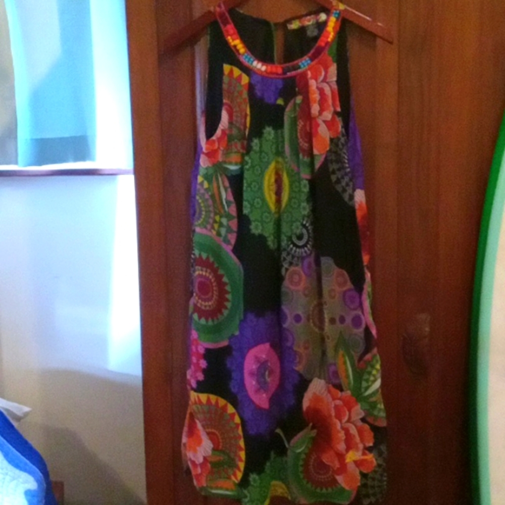 Desigual Mandala Layer Dress Pom Pom Trim 38